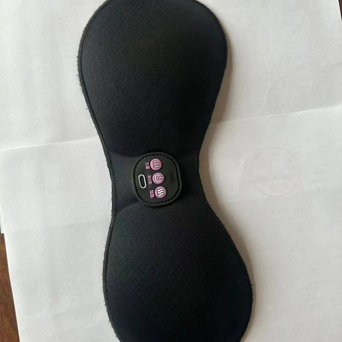 Black electric massage bra inner cushion with 3-key English controls and chest stickers