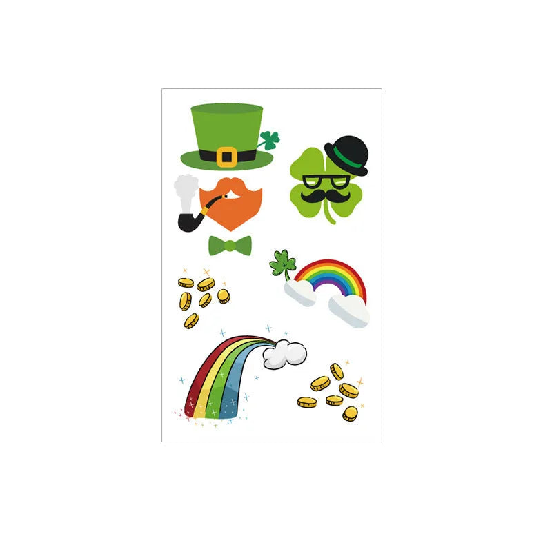 St. Patrick's Day clover tattoo sticker showing 120 × 75mm cartoon design on paper