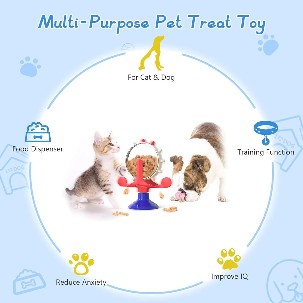 Blue interactive pet puzzle toy slow feeder with sucker base on a floor