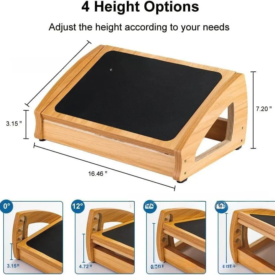 Solid wooden bamboo office desk footstool in natural wood colour, modern style.