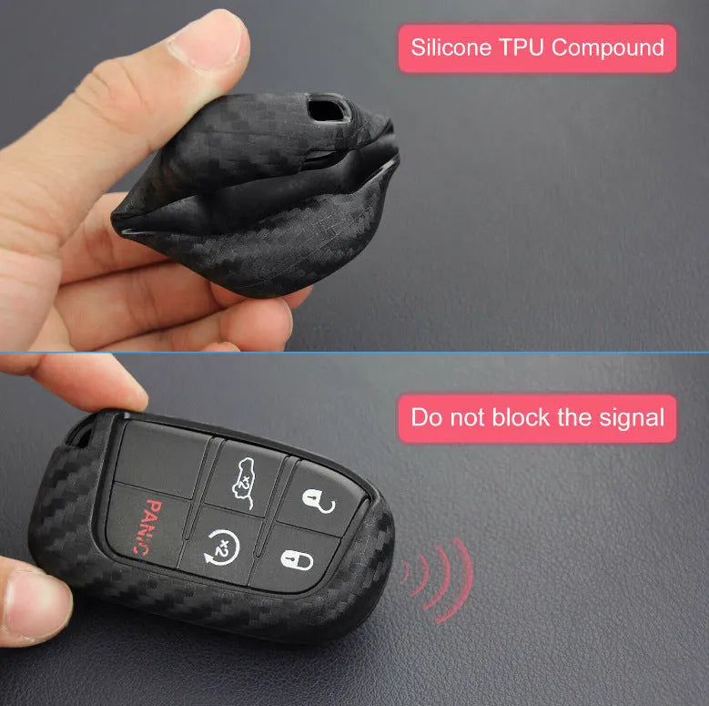 Carbon fibre silicone protective case for Dodge Chrysler Fiat car remote keys