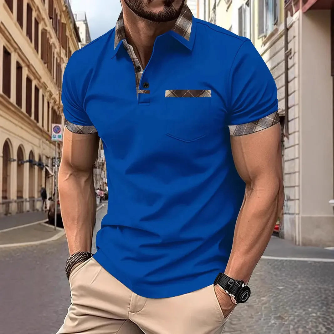 Men's plaid colourblock t-shirt in loose fit with short sleeves and decorative zipper details