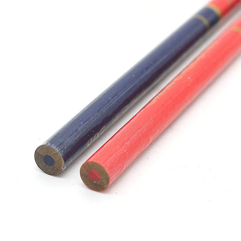 Red and blue two-colour carpenter's pencil with wooden casing, round hexagonal profile, 10-piece pack