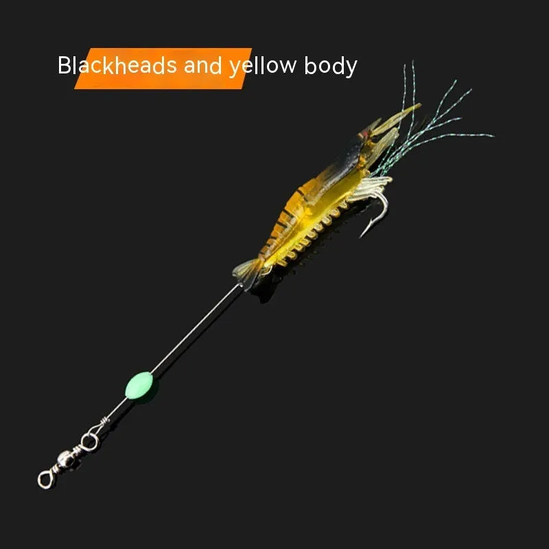 Pack of six Luer soft fishing lures with hooks in different colour combinations including luminous pink and yellow.