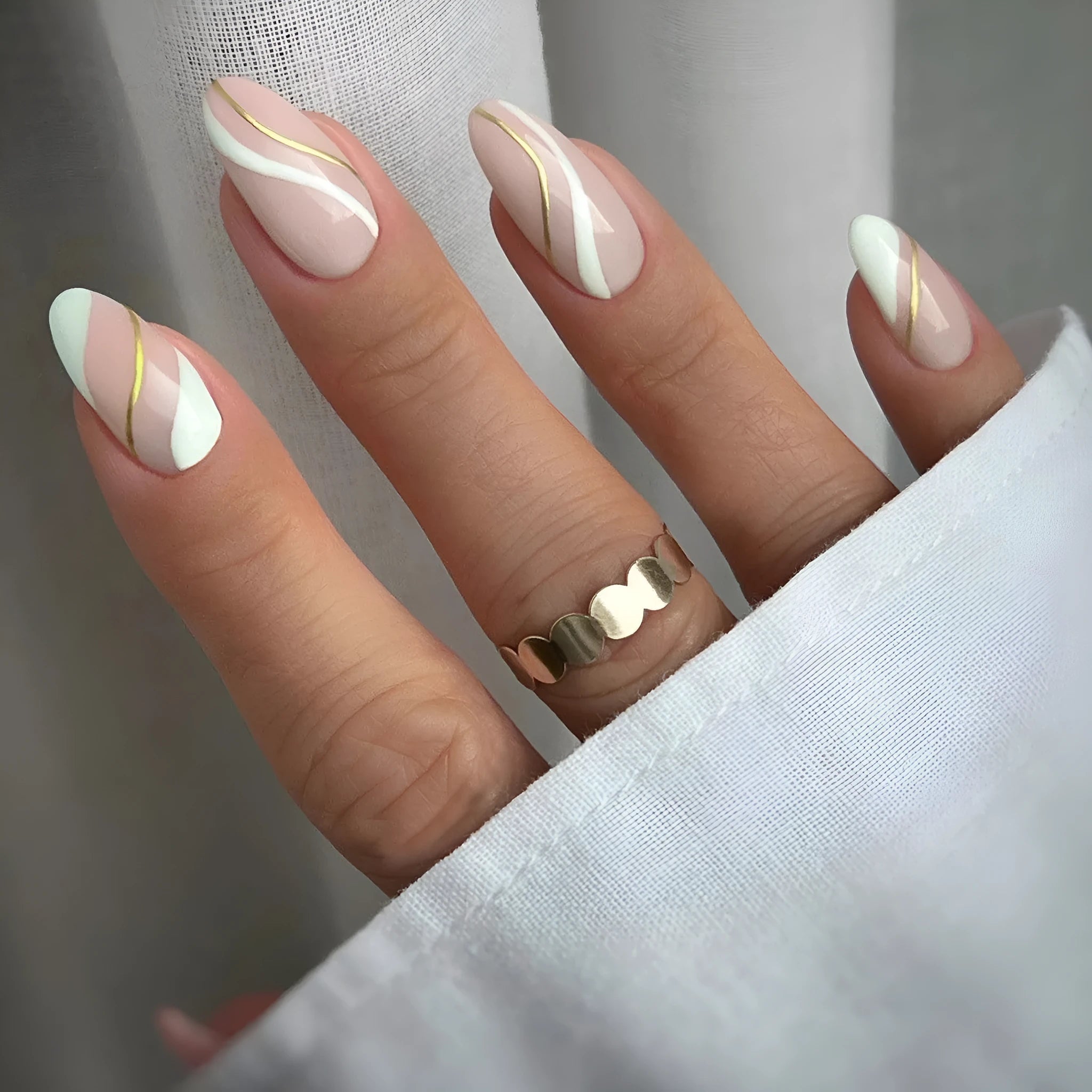 Golden Lines plaid pattern nail stickers in JF0518 colour on plastic wearable armour base.