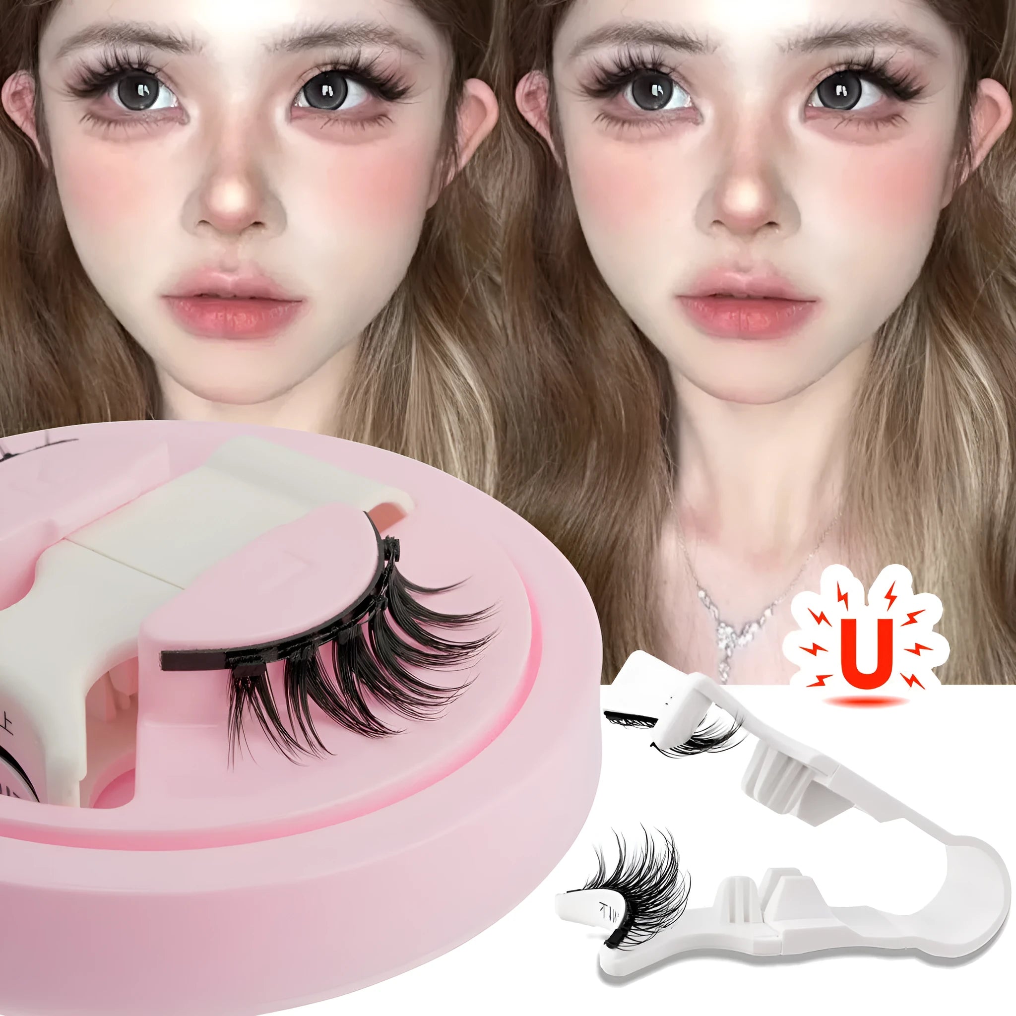 Reusable waterproof false eyelashes with glue-free application in artificial fibre