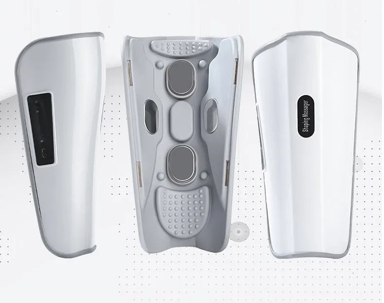 White plastic pulse calf massager with infrared physiotherapy and electrotherapy vibration functions