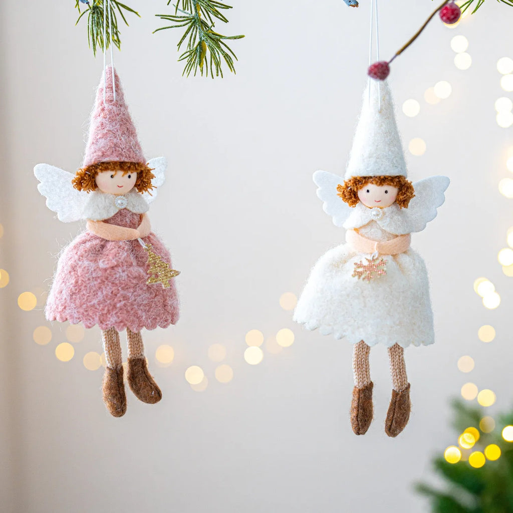 Girl's angel skirt felt pendant Christmas ornament in white or pink colour with cloth construction