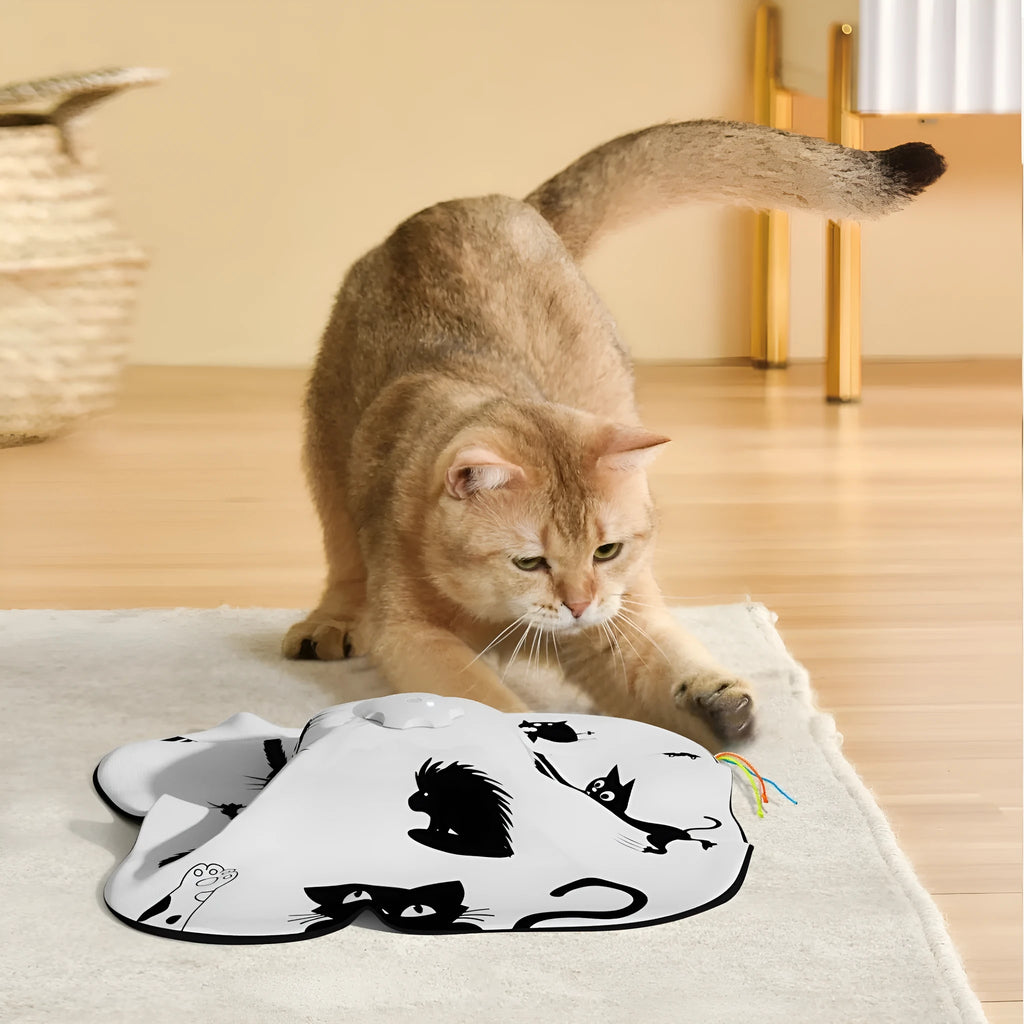 Plastic self-hi relief cat teaser toy measuring 19.8 by 11.5 by 19.5 centimetres