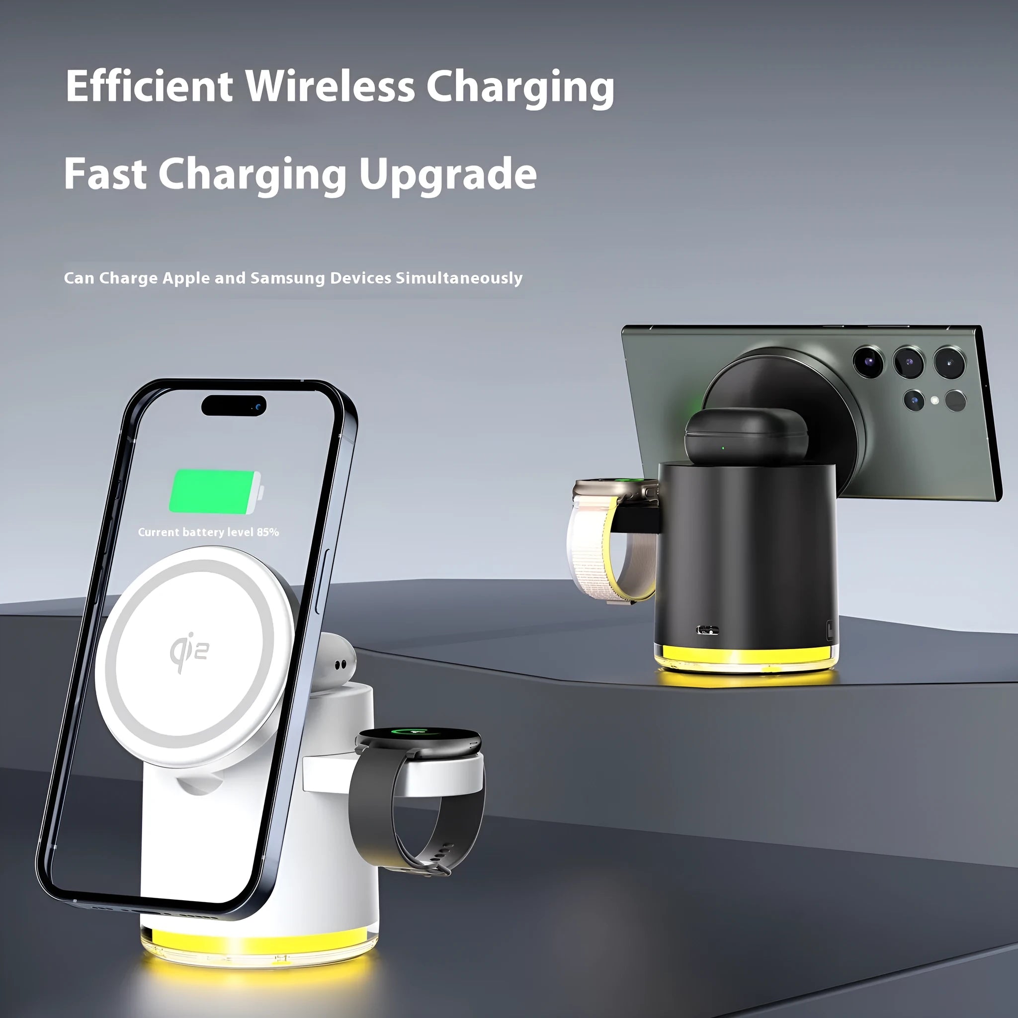 C16 portable folding three-in-one magnetic wireless charger for iPhone, Apple Watch and AirPods in black or ivory white