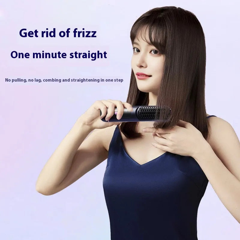 Portable charging negative ion hair comb in blue, grey or white, showing ABS plastic construction and comb teeth.