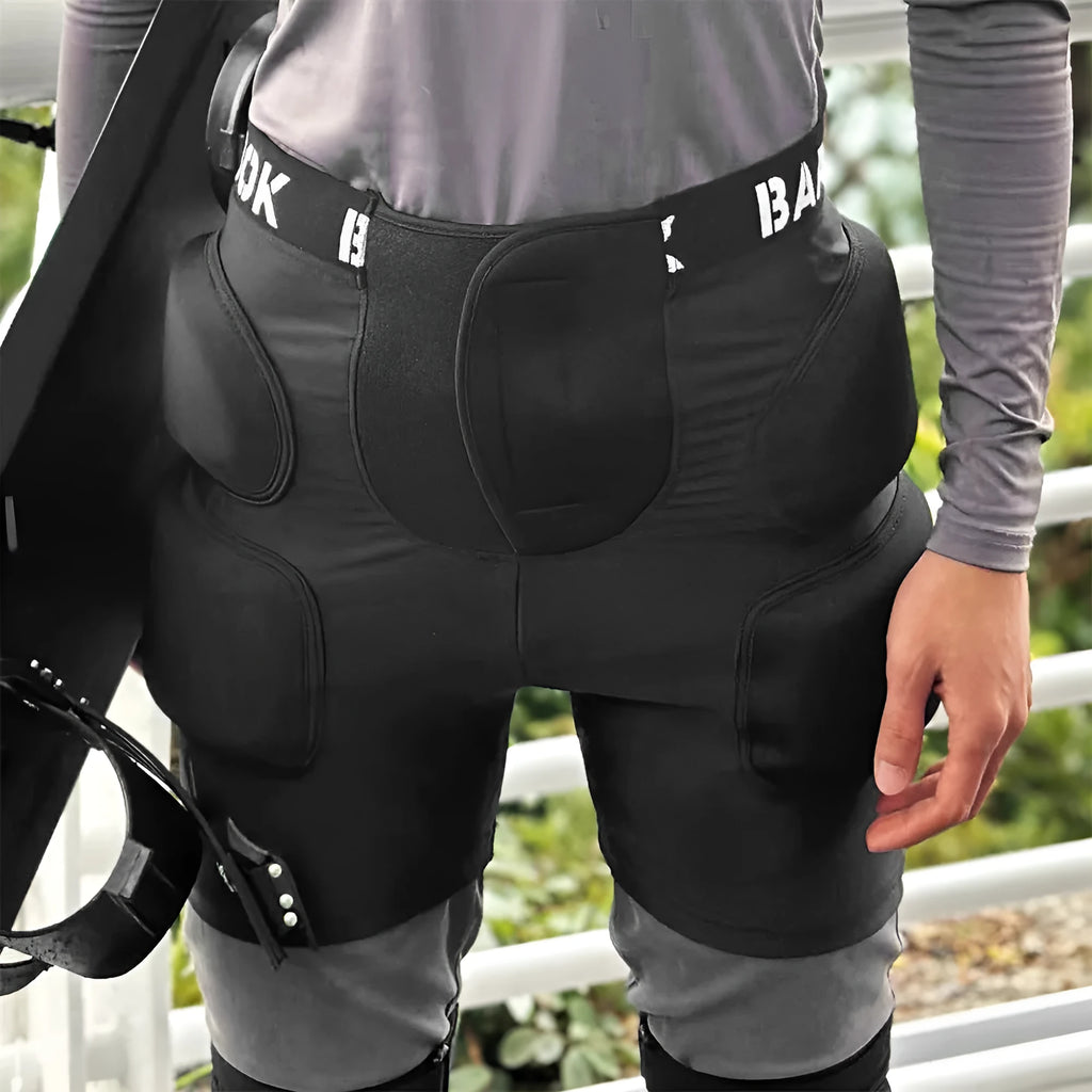Black spandex hip protector pad with NBR foam for roller skating and skateboarding safety.