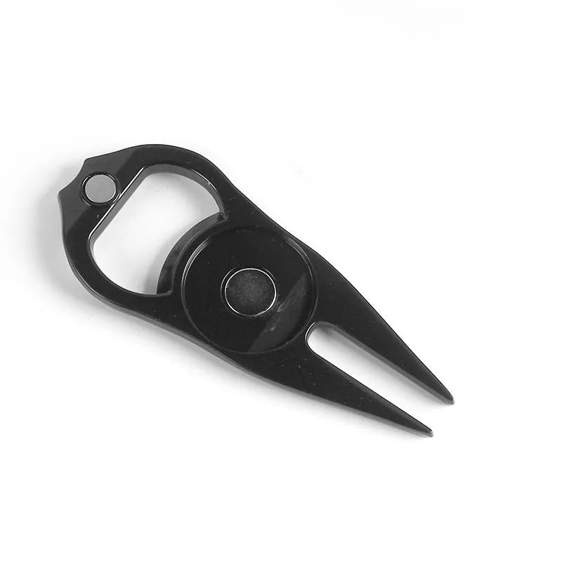 Zinc alloy golf ball yoke and bottle opener tool in black, green or silver with 88mm dimensions