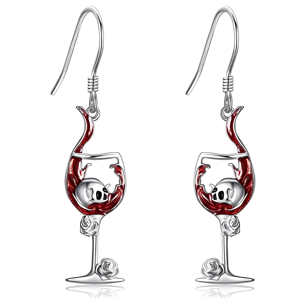 Halloween skull wine glass earrings in geometric design with electroplated zinc alloy