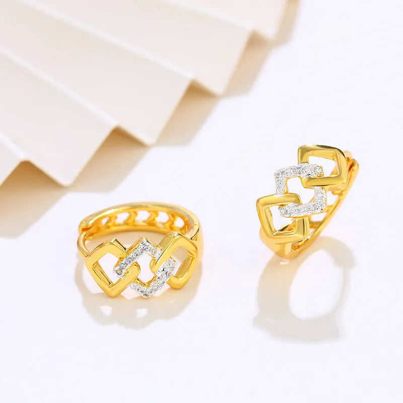 Gold geometric hollow-out clip-on earrings for women with alloy construction