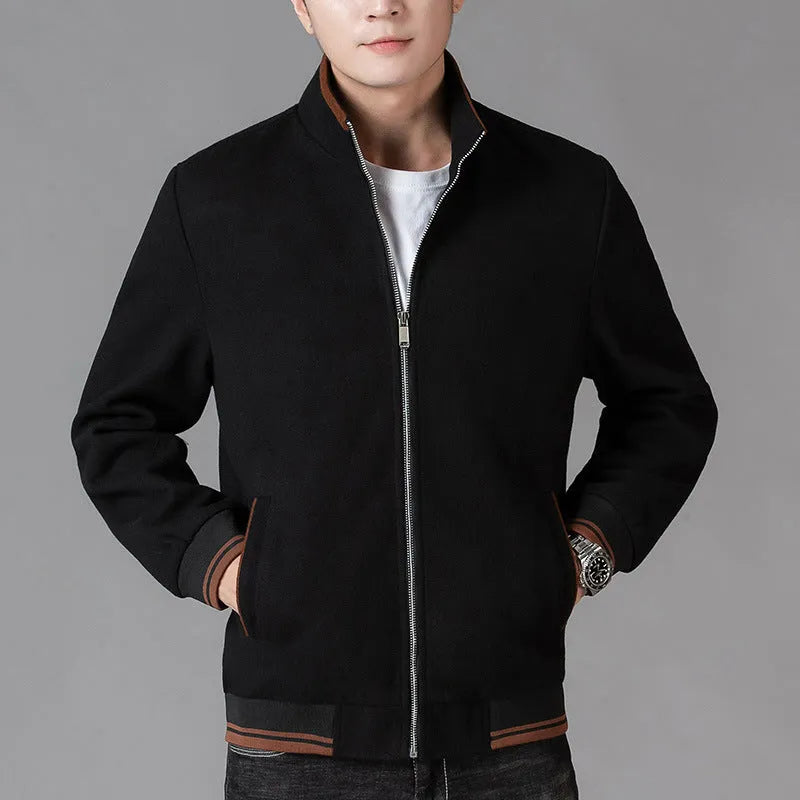 Men's grey sports-style fleece jacket with long sleeves and pockets on a hanger.