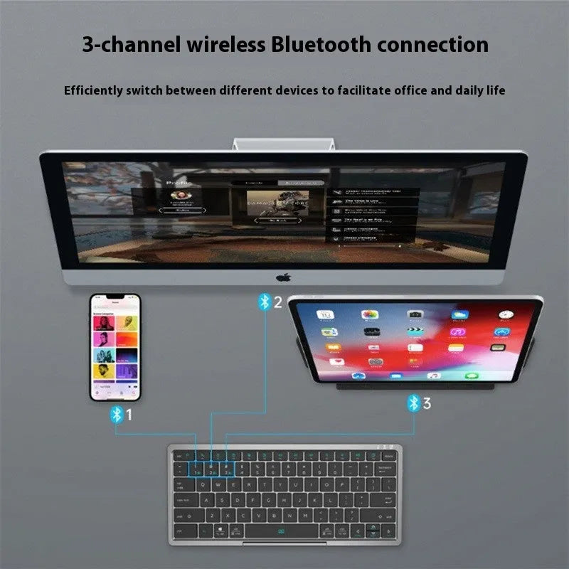 Three-in-one wireless Bluetooth keyboard with leather sheath stand case for iPad and mobile phones