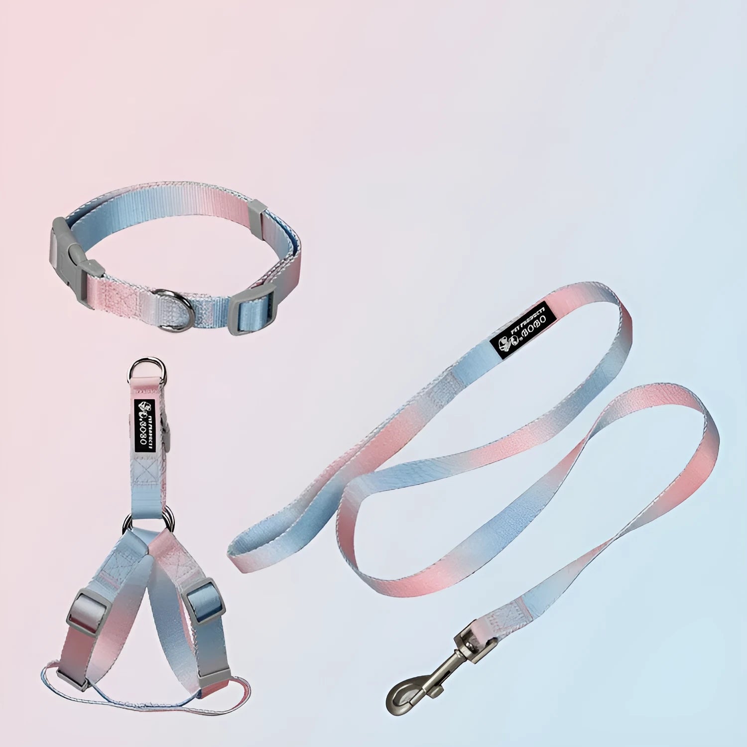 Gradient colour nylon dog leash in pink and blue gradient design