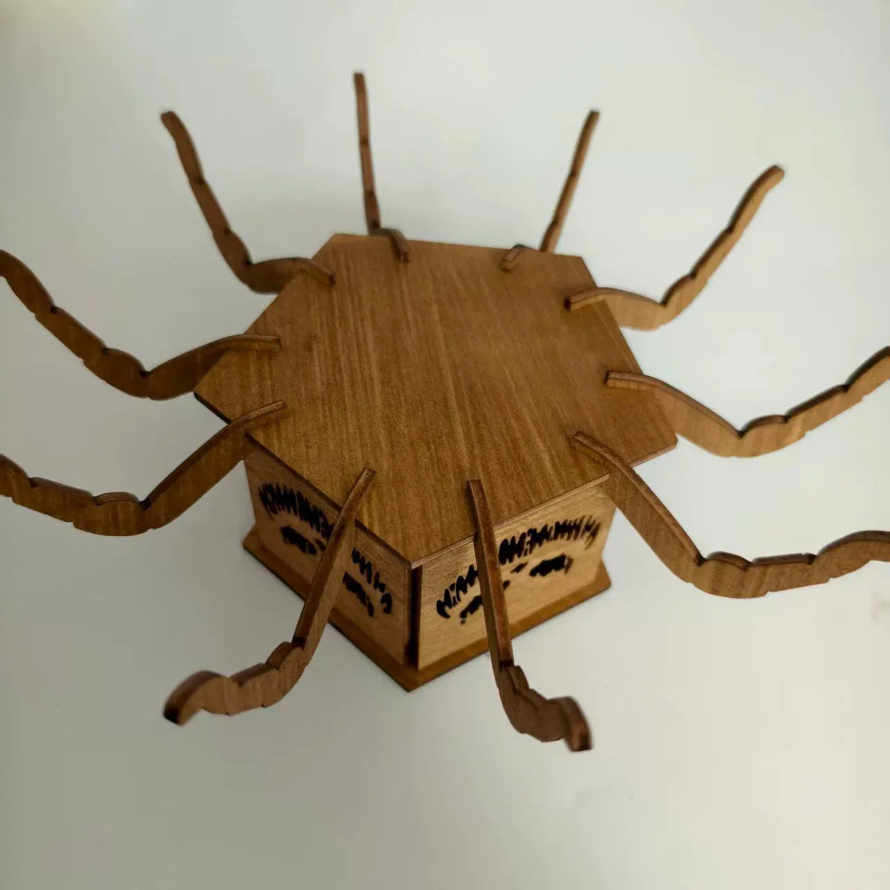 Wooden Halloween spider mini lantern candlestick decoration measuring 21cm by 8.5cm