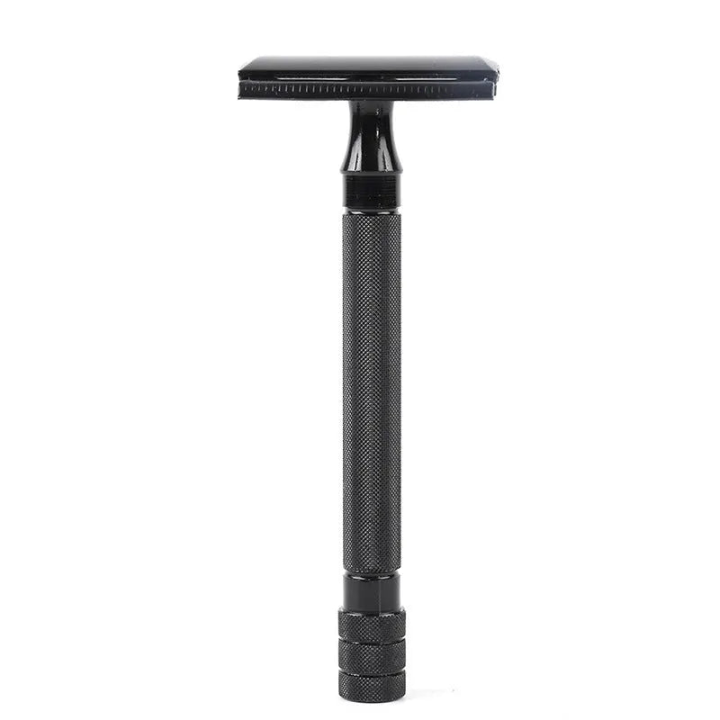 Traditional manual pogonotomy metal shaver and brush set for old-fashioned wet shaving
