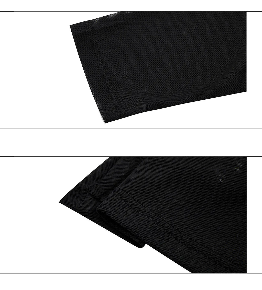 Men's black slim fit long sleeve top made from niche mesh ice-feel fabric.