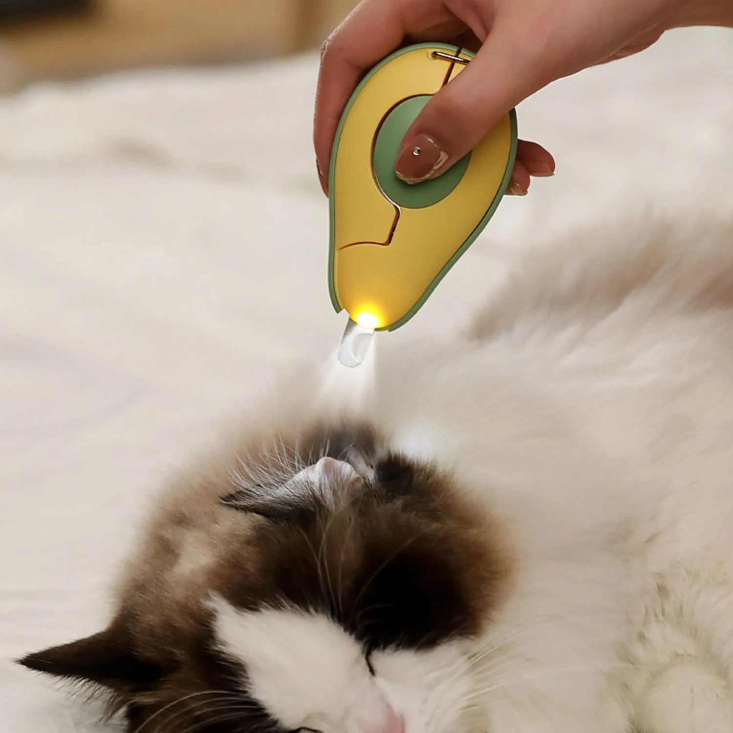 Green LED pet nail clipper with safety guard and non-slip handles for small dogs and cats
