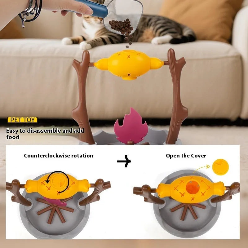 Tumbling leakage food feeder cat toy measuring 30cm wide with treat dispensing mechanism