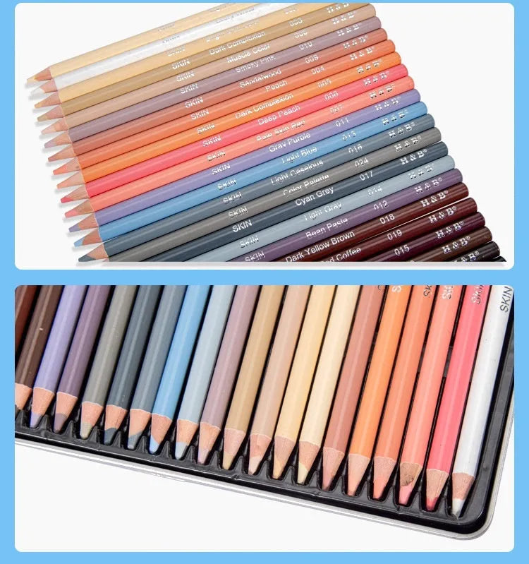 24 skin colour pencils for portrait drawing in a round iron tin box