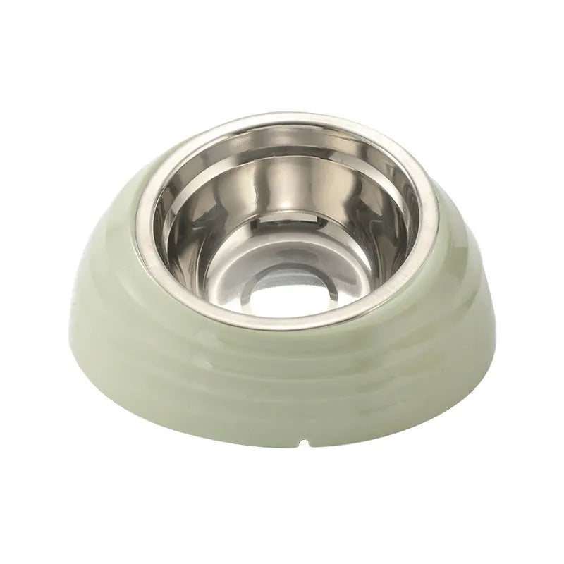 Stainless steel cat bowl in plastic holder available in beige, brown and light green colours