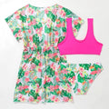 Girls' two-piece floral swimsuit in high elasticity polyester fabric showing front view