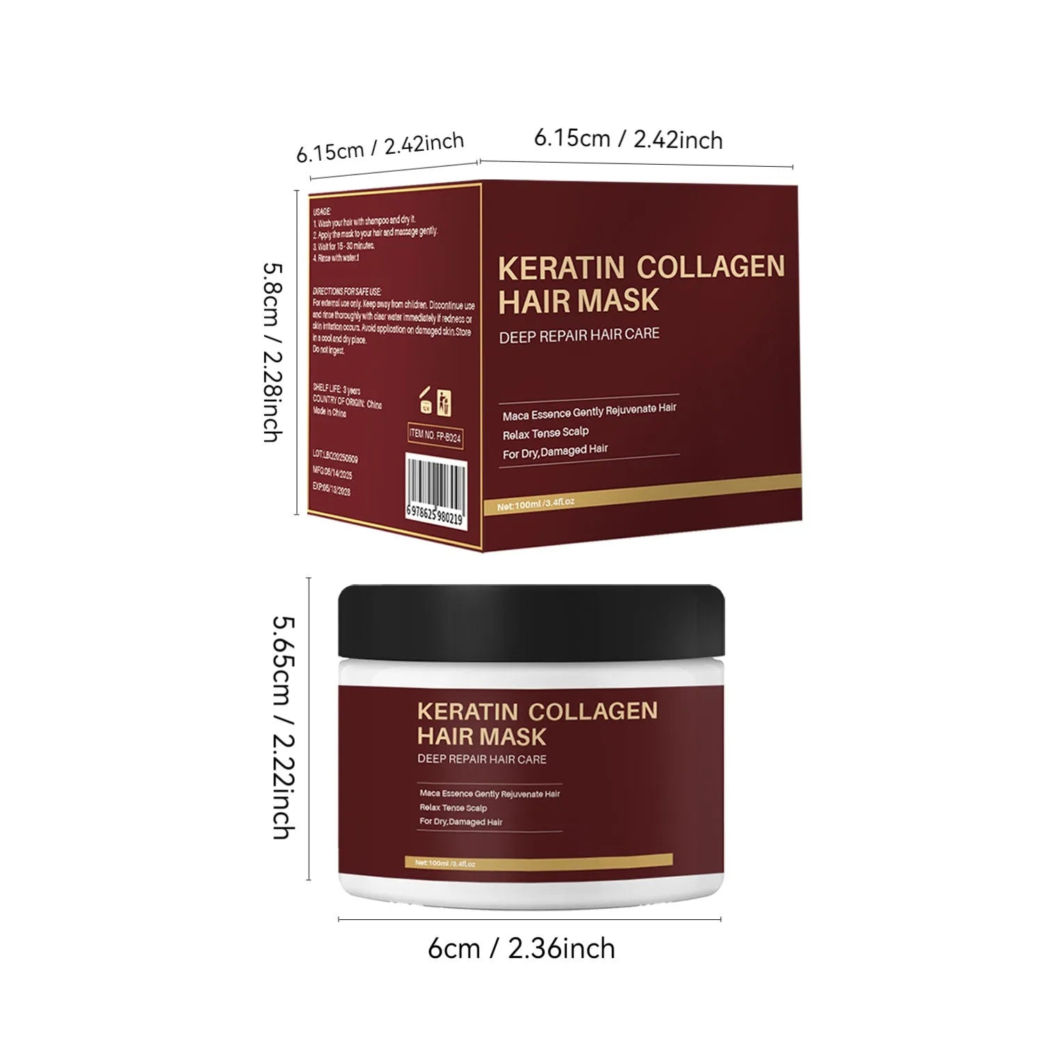 White tub of 100ml collagen hair mask for moisturising and repairing hair.