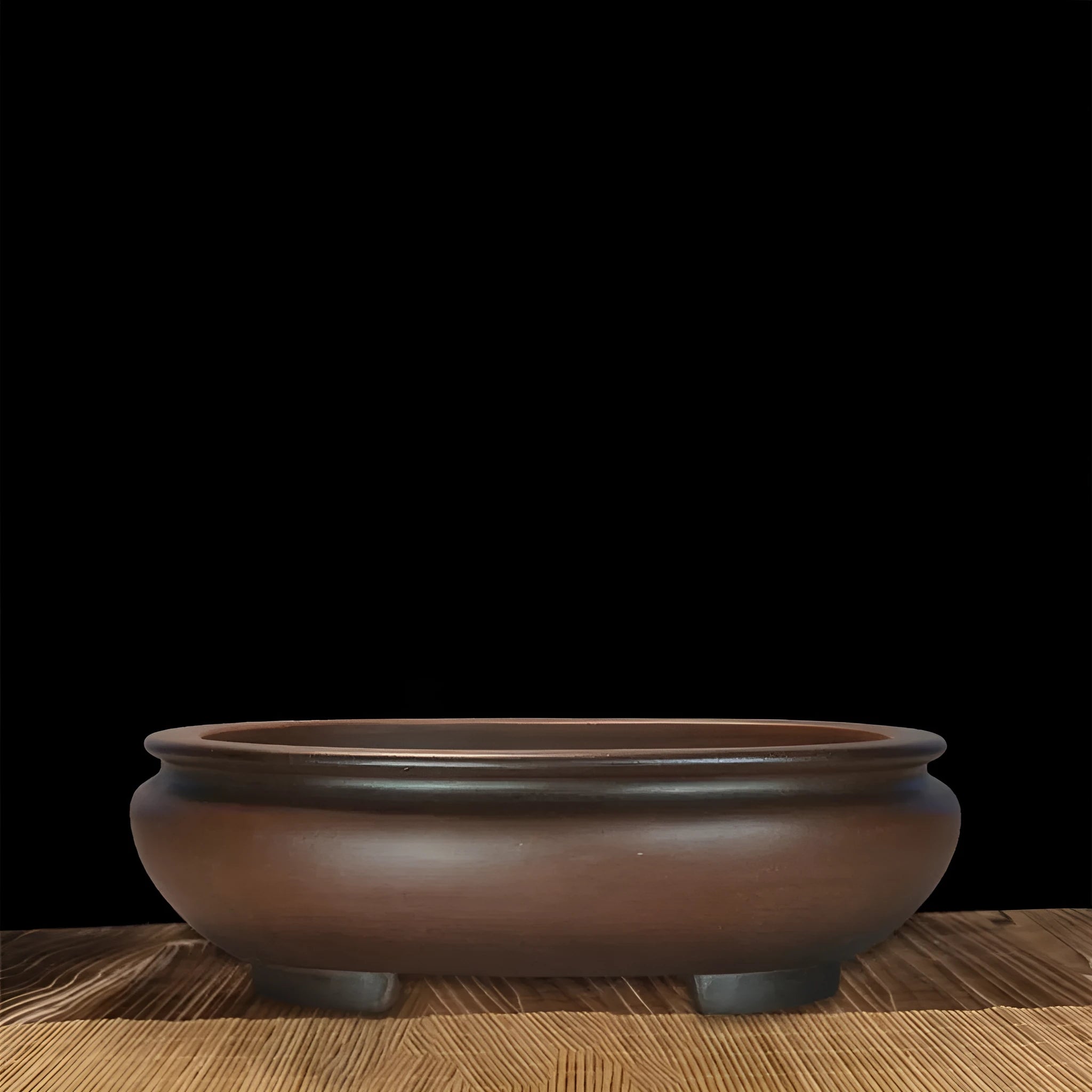 Handmade classical purple clay sand flowerpot on a desktop, showing its 58cm length and 18cm height.