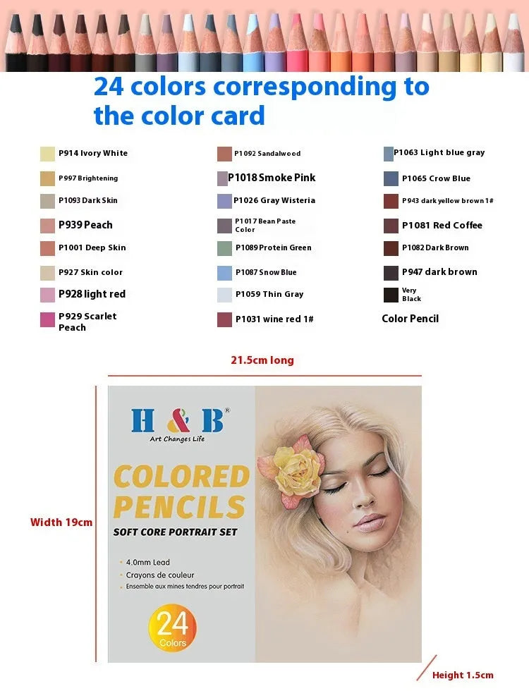 24 skin colour pencils for portrait drawing in a round iron tin box