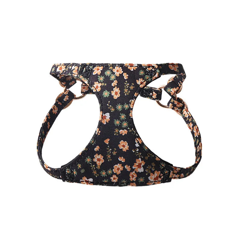 Floral series pet harness suit and leash set in cloth material with multiple colour options