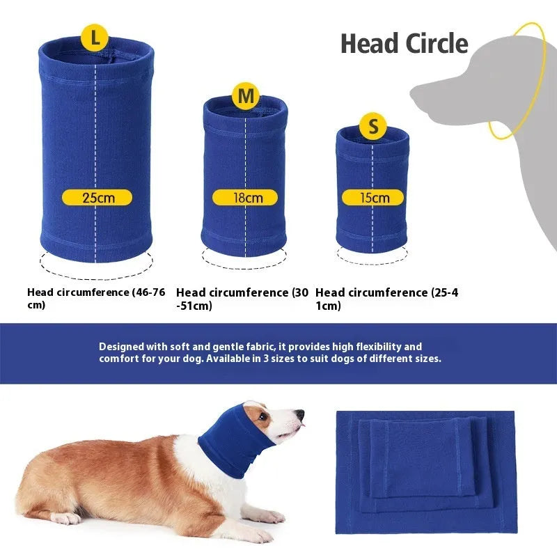 Blue and grey polyester dog comforter headband scarf in S, M, L sizes for pet comfort