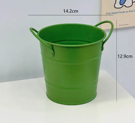 Round metal pen holder in various colours showing solid and sticker patch design options