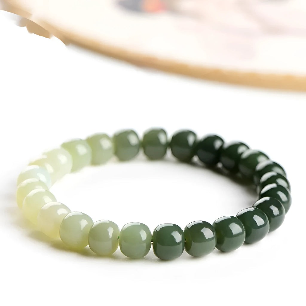 Natural Hetian jade gradient water bracelet with polished beads in water colour aesthetic