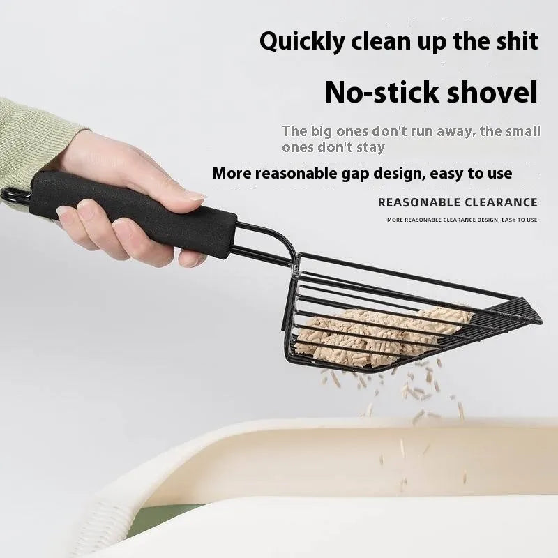 Black metal cat litter scoop with 0.8cm gap for sifting clumping cat litter