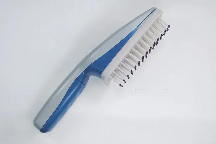 Negative ion pet comb with removable brush head and ozone cleaning function.