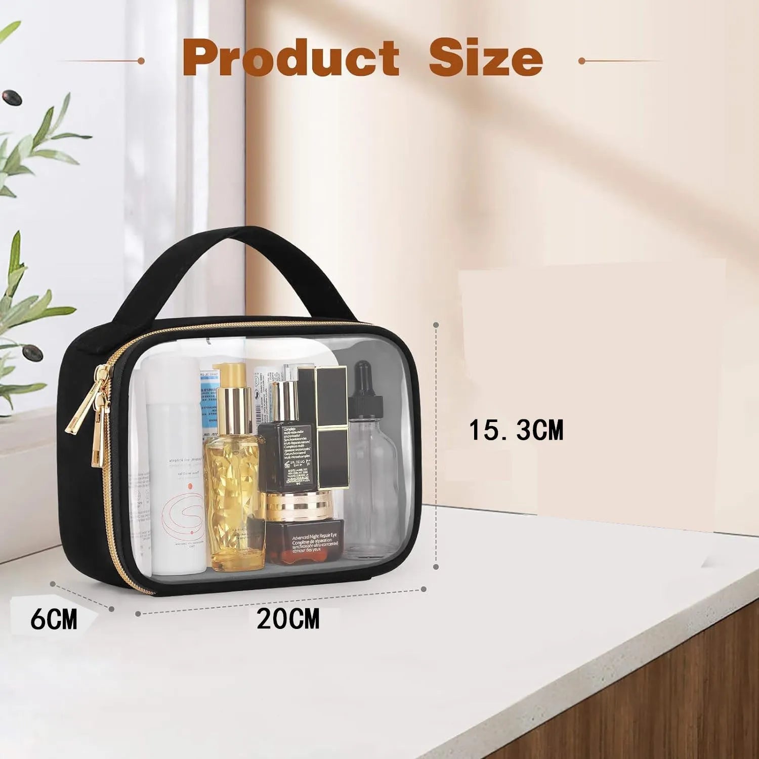 Transparent PVC lipstick wash bag with chain closure in assorted colours