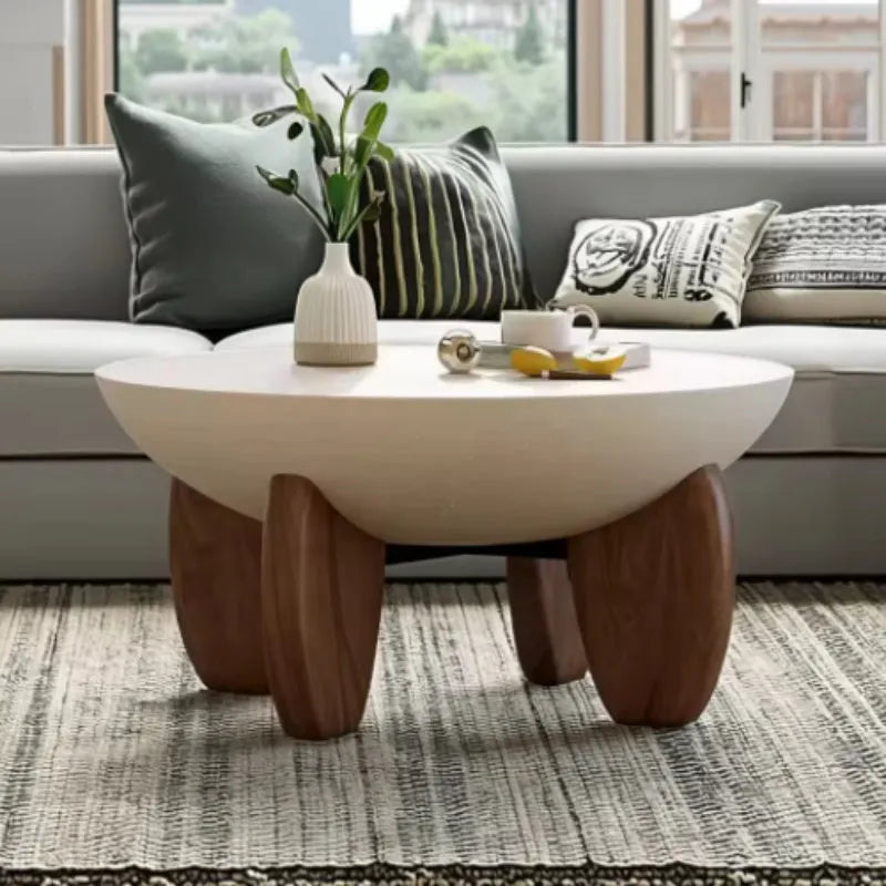 White solid wood coffee table with adjustable height and storage compartments