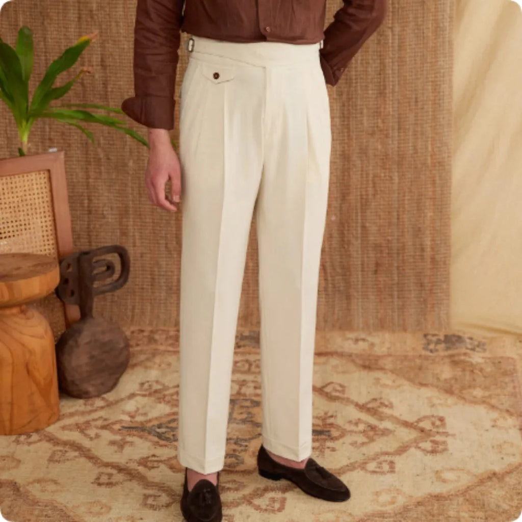 Slim fit straight leg business trousers in dark grey, light brown and light apricot colours