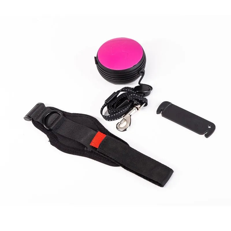 Automatic retractable dog leash showing pet holding hands design and 3 metre nylon cord