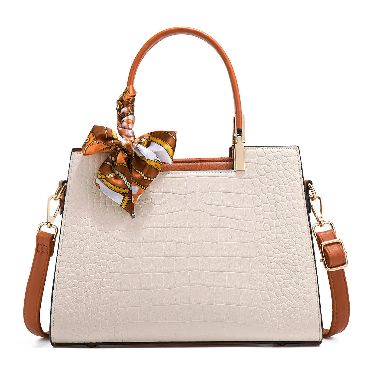 Milk white women's large-capacity shoulder handbag with horizontal square shape and multiple internal compartments