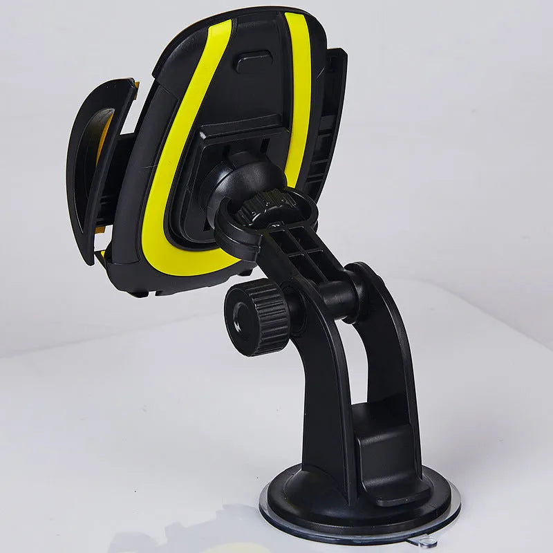 ABS suction cup car phone holder with U-shaped bracket in blue colour showing clamp mechanism