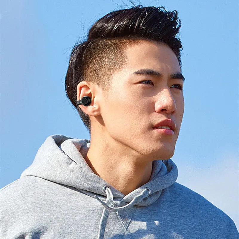 Clip-on bone conduction wireless Bluetooth headset earphones with charging cable