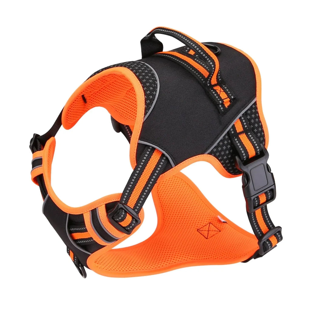 Yellow and orange dog harness and leash set with anti-breaking traction strap for outdoor training