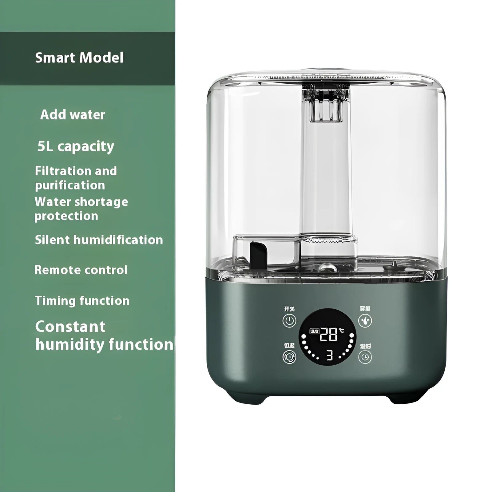 Green KC-112 intelligent humidifier with touch screen and remote control