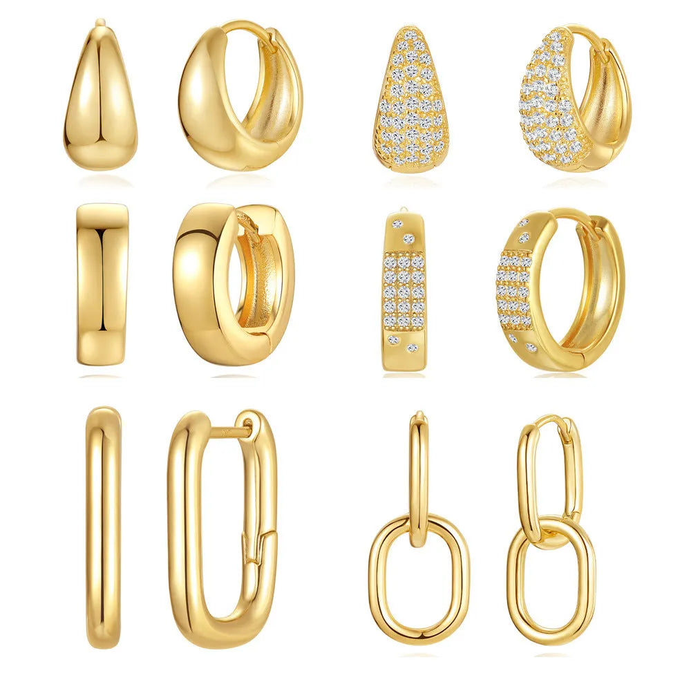 Brass diamond earclip earrings with electroplated gold finish and geometric round design