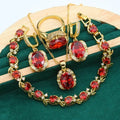 Women's copper rhinestone jewellery set with zircon stones in olive green colour